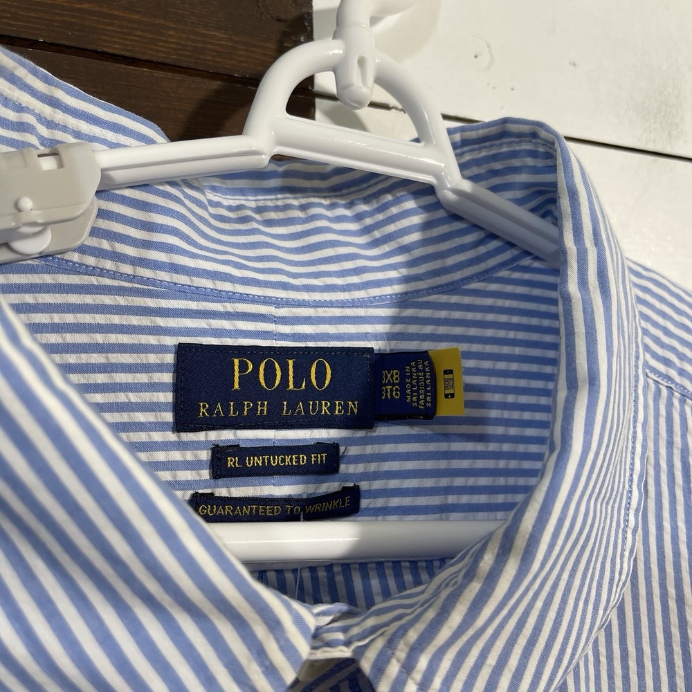 Polo Ralph Lauren‎ Shirt Mens 3XB Seersucker RL Untucked Fit Summer Casual Blue - Picture 4 of 5